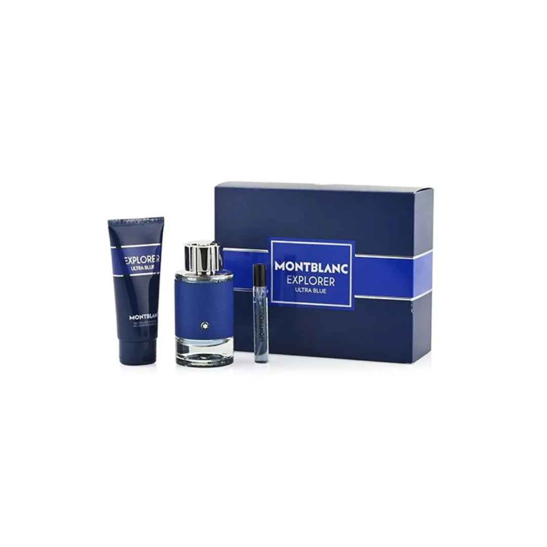 EXPLORER-ULTRA-BLUE-SET-OR-MEN-Eau-De-Parfum-100ML.jpg Montblanc Explorer Ultra Blue EDP 100ml Gift Set + 7.5ml Spray + 100ml SG - Image 1
